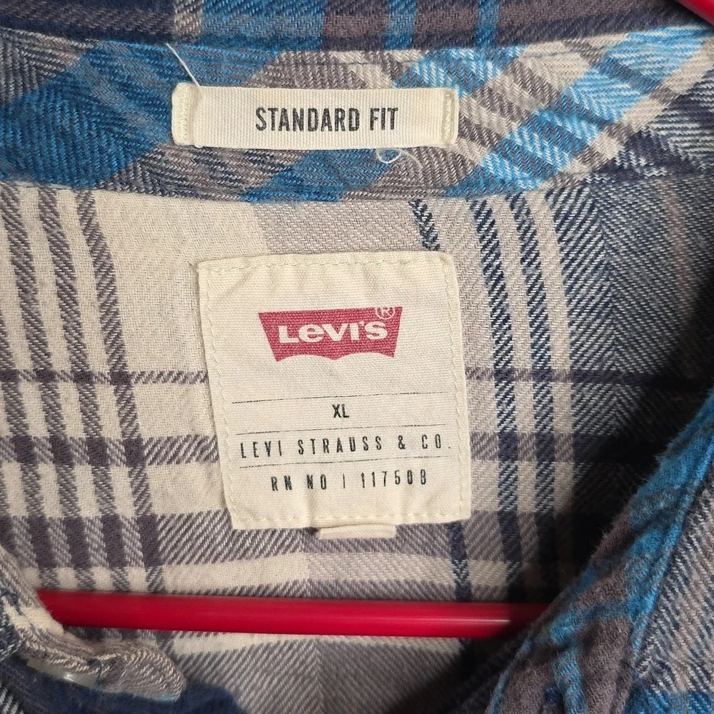 Levi's Men's Blue Plaid Pearlsnap Shirt Sz  XL
